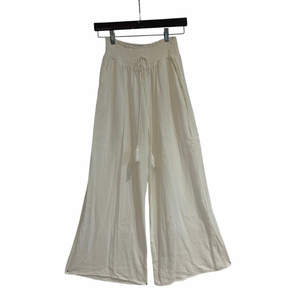 American Threads Flare Pants M White Linen Beach Coastal Cowgirl Casual Summer
